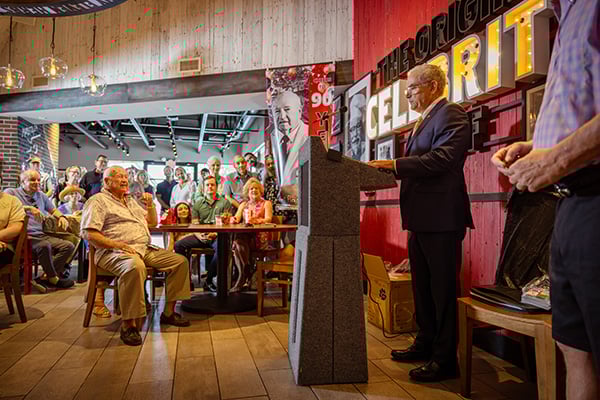 Man making a speech in a restaurant 