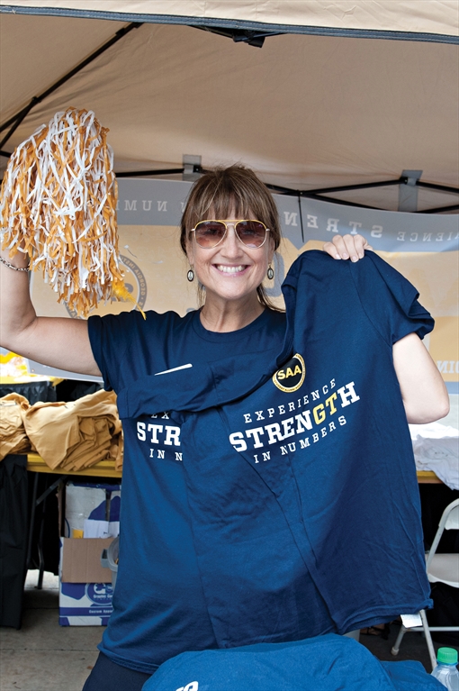 A GT SAA shirt which says 'Experience Strength in Numbers' being showcased.