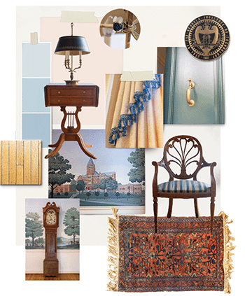 collage of furniture from the Presidence residence