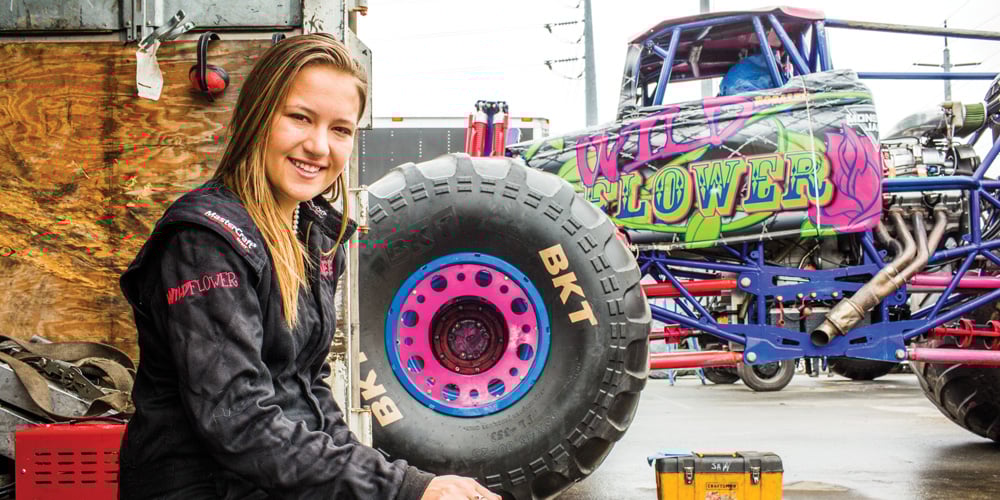 Rosalee Ramer in front of her monster truck