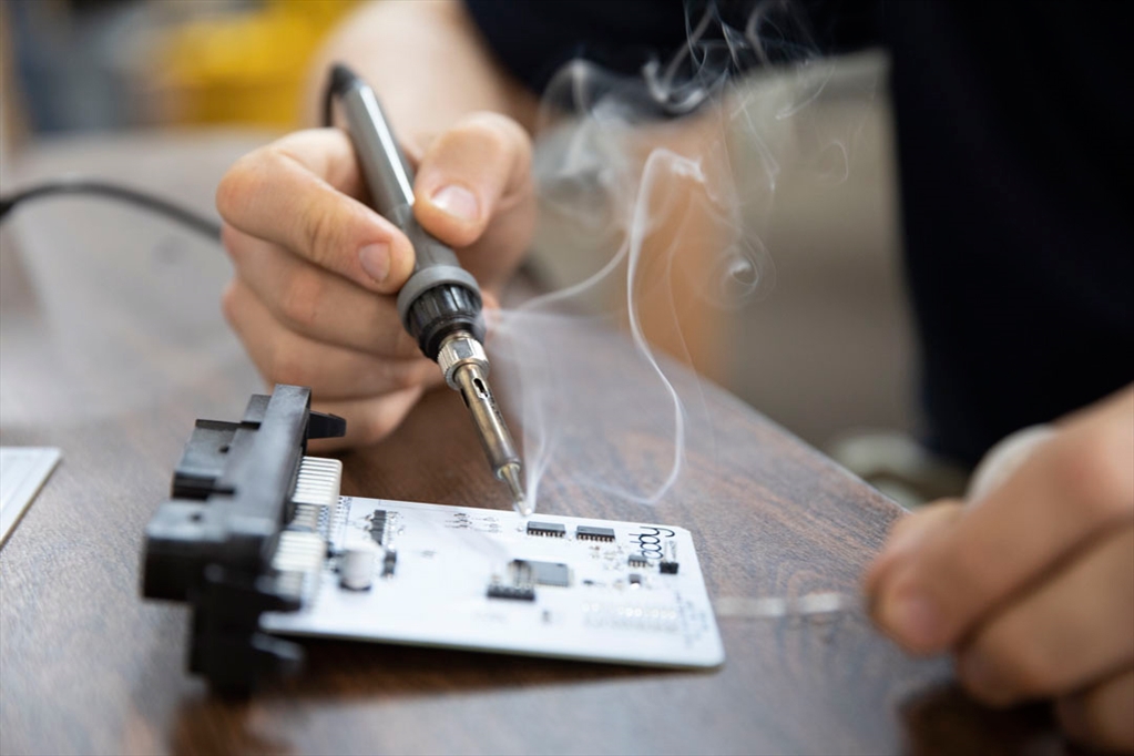 soldering on a motherboard