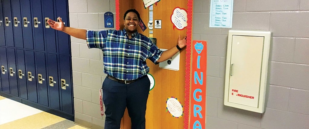 Renay Ingram by the classroom door
